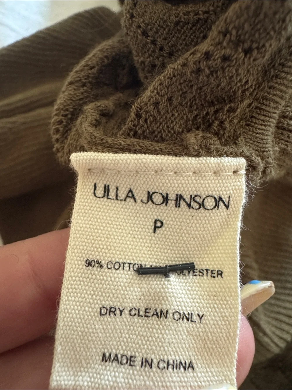 Ulla Johnson Leland Pointelle Olive Green Knit Peplum Top Petite XS/S